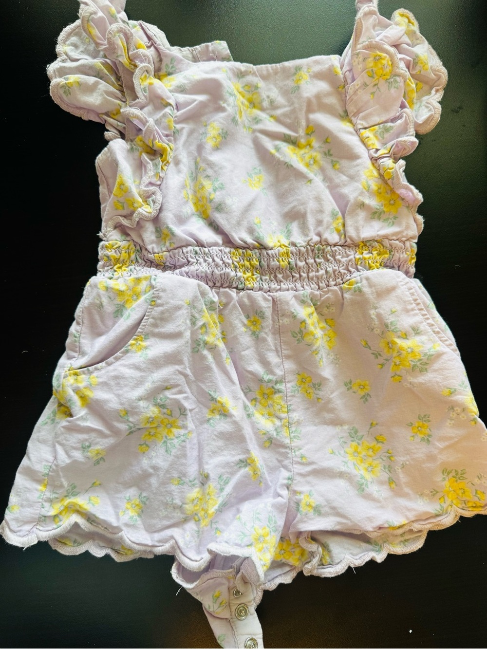 Janie and Jack Lavender Yellow Floral Smocked Ruffle Romper 12-18M